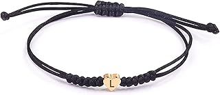 Initial Bracelets for Women Men Initial L Heart Letter Charm Bracelets Handmade Adjustable Rope Bracelets for Teen Girls Boy Mom Birthday Gifts (black, L)