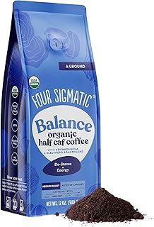 Four Sigmatic Adaptogen Ground Coffee, Organic Medium Roast Ground Coffee with Ashwagandha, Chaga & Tulsi, Immune Support & Stress Relief, Keto, 12 Oz