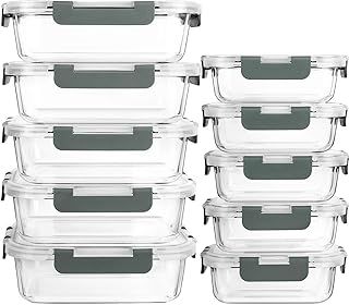 [10-Pack]Glass Meal Prep Containers -MCIRCO Food Storage Containers with Lifetime Lasting Snap Locking Lids, Airtight Lunch Containers, Microwave, Oven, Freezer and Dishwasher