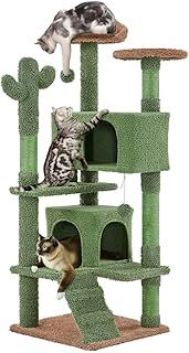 Yaheetech 138cm Cactus Cat Tree, Large Cat Tower for Indoor Cat, Scratching Posts Multi Level Cat Climbing Tree Play House Activity Centre w/Condo & Ball, Green/Brown