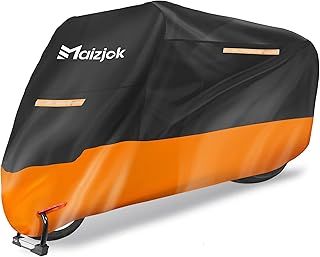 Maizjok Motorbike Cover Waterproof Outdoor, Motorcycle Cover Heavy Duty 210D Rain UV Dust Indoor, All Weather Covering for Scooter Moped Street/Off Road/Scrambler Motorbike (96.5 x 41.3 x 49.2 in)