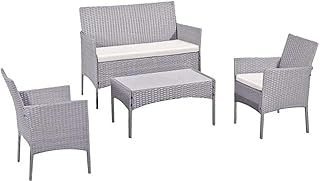 4 Piece Rattan Garden Furniture Set | Outdoor Furniture Set | Patio table and chairs garden table set | Ideal for Pool Side, Balcony, Garden, Outdoor and indoor (Grey) (4-PC-Rattan)