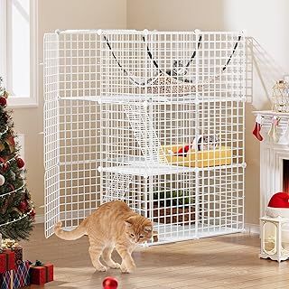 YITAHOME Cat Cage Indoor Cat Enclosures 3-Tiers DIY Cat Playpen, Cat Kennel with Extra Large Hammock for 1-2 Cats, Ferret, Chinchilla, Rabbit, Small Animals, 72 x 72 x 107cm, White