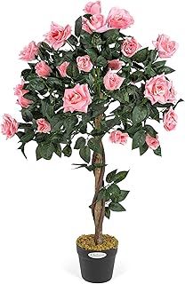 CHRISTOW Artificial Rose Tree Pink Flowers Twisted Wooden Trunk Potted Indoor Outdoor 3ft