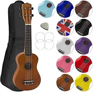 Mad About SU8-NT Soprano Ukulele with FREE Gig Bag, Pick, and Spare Strings – Great for Schools and Beginners, Now With Carbon Black Strings for Improved Tuning - Natural