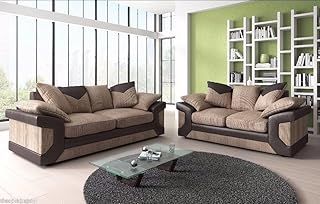 Jumbo Cord Corner Sofa - Modern 3 & 2 Seater Suites - 5 Seater with Chaise - Black & Grey (Beige Cord, Brown Leather)