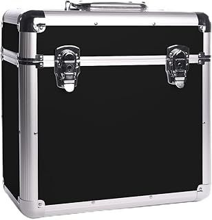 Vinyl LP Storage Box | 12" Record Case | Heavy Duty Lockable Aluminium Box | Vinyl Record Storage | Large Capacity Holds Upto 50 (Black)