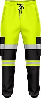 Mens High Visibility Hi Vis 2Tone Jogging Trousers Bottoms Reflective Tape Cuffed Workwear Joggers