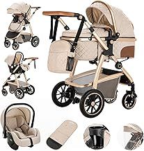 Gcarebb 3 in 1 Prams Travel System, Pushchair with Height Adjustable Handle, Travel Pram with Mosquito Net, Baby Stroller with Aluminum Frame for Newborn 0-4 Years