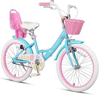 Glerc Maggie 12 14 16 20 Inch Kids Bike for 2-13 Years Old, Girls Bicycle with Doll-Seat & Basket & Stabilisers & Kickstand, Multiple Colors