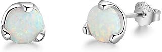 YAZILIND S925 Sterling Silver Round Opal Stud Earrings Women Girls Valentines Jewellery