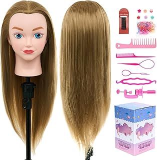 Neverland Beauty & Health 20" 100% Synthetic Fiber Hair Training Head Hairdressing Practice Mannequin Manikin with Mannequin Head Stand Hair Styling Braid Accessoires Set(Brown)