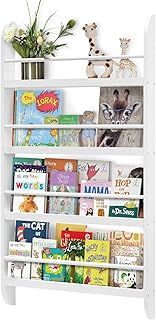 Kids Bookshelf Kids Bookcase 4-Tier Book Shelf Display Rack 10 CM Depth Wooden Childrens Bookcase Suitable for Children's Bedroom Nursery Playroom White 116.5x60x 10CM