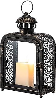 DECORKEY Candle Lantern Decorative, Indoor&Outdoor Vintage Metal Lanterns with Clear Glass, Tabletop&Hanging Candle Holders for Patio Front Porch Home Decor(Bronze)