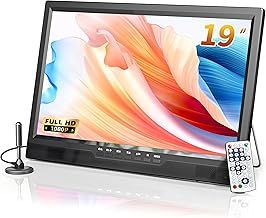 Desobry 19 Inch Portable TV with Antenna, 1080P Small TV with Rechargeable Battery, HDMI AV Input, USB Port, Outdoor TV with Built-in Stand, 12V TV for campervan/bedroom/kitchen/camping/motorhomes