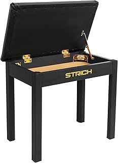STRICH Piano Stool with Storage, Solid Wood Keyboard Bench Piano Bookcase Stool Chair Seat with Padded Cushion, Black
