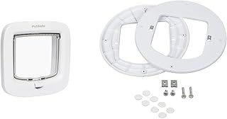 PetSafe Manual-Locking Cat Flap with Easy Install, White, 4 Way Manual Lock, For Cats Up to 7 kg & Microchip Cat Flap Installation Adaptor, Easy Install, Glass Door and Walls - (White)