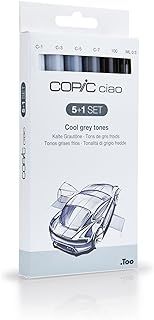 COPIC Ciao Coloured Marker Pen - 5+1 Set Grey Tones, For Art & Crafts, Colouring, Graphics, Highlighter, Design, Anime, Professional & Beginners, Art Supplies & Colouring Books