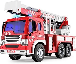 GizmoVine Fire Engine Toys, Large Fire Truck with Lights Sound Rescue Ladder, Friction Powered Large Toy Firetruck, Kids Big Trucks, Brithday for Children Age 3 4 5 6 7 8 Year Olds