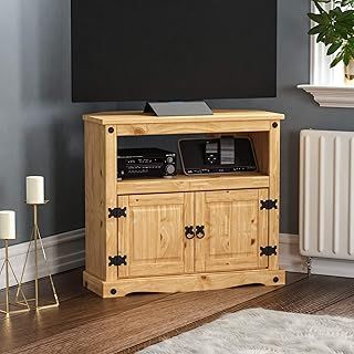 Amazon Basics Corner TV Cabinet, 2 Door, Waxed Solid Pine Wood, Traditional, Rustic, 70 x 77.5 x 40
