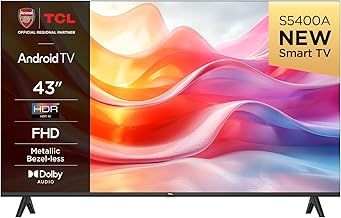 TCL 43S5400AK 43-inch Television, HDR, FHD, Smart TV Powered by Android TV, Bezeless design (Kids Mode, Dolby Audio, compatible with Google assistant)