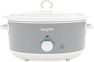 Salter Retro 6.5L Slow Cooker – 3 Heat Settings & Keep Warm, Dishwasher Safe Ceramic Pot, Tempered Glass Lid, Cool Touch Handles, Family Cooking, Stews, Casseroles, Curries, Grey, 200W, EK6250GRY