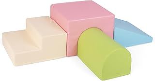 GYMAX Soft Play Equipment for Toddlers, 4 Pieces Kids Activity Set, Baby Soft Foam Blocks Interactive Toy Foam Block Play Set for Climbing, Sliding & Crawling (Pink+Green)