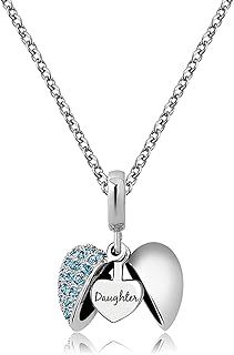Jewelry Daughter Necklace from Mum and Dad Small Mini Love Open Heart Pendant Charm 18 inch Necklaces for Women Girls