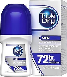 Triple Dry Men | Anti-Perspirant Roll On 50ml | 72-Hour Protection Against Excessive Sweating | Fights Odour | Triple Active Formula | Fragrance-Free | Clinically Proven | Male