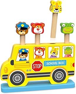 Woody Treasures Pop Up Toy Wooden Pop Up Toys for Babies 1 2 3 Year Old - Colourful and Educational Toys for Toddlers & Preschoolers - Animal Bus Design for Girls & Boys