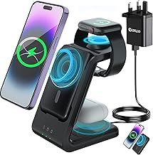 Mag safe Charger Stand, Travel Accessories for Mag-Safe Battery Pack 5000mAh Detachable, Magnetic Wireless Charger for iPhone 14 15 Pro Max 13 12, Portable Powerbank for iWatch 8 7, for Airpods Pro