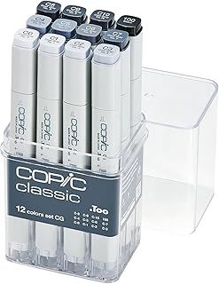 COPIC Classic Coloured Marker Pen - Set of 12 CG (Cool Gray), For Art & Crafts, Colouring, Graphics, Highlighter, Design, Anime, Professional & Beginners, Art Supplies & Colouring Books
