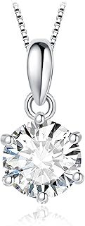 JewelryPalace Round 1ct 2ct 3ct Cubic Zirconia Solitaire Pendant Necklace for Women, 925 Sterling Silver 14k White Gold Plated Necklaces, Classic Simulated Diamond Jewellery Set, 18 Inches chain
