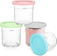 4 Pack Ice Cream Pints Cups, 16oz, Compatible with Ninja Creami Ice Cream Maker NC299AMZ & NC300 Series, BPA-Free & Dishwasher Safe, with Colorful Lids (Grey/Green/Pink/Aqua)