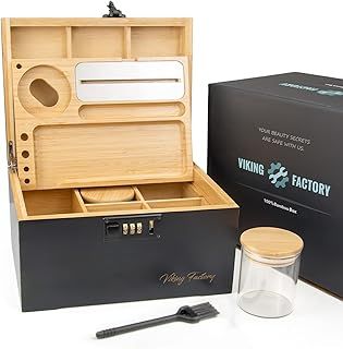 Large Lockable Bamboo Storage Box with Combination Lock, Decorative Organizer for Jewelry, Medicine & Tools, Includes Tray, Glass Jars & Accessories
