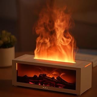 Flame Fireplace Diffuser, 150Ml Essential Oil Diffuser, 3D Fireplace Diffuser, With Remote Control, Aromatherapy Diffuser For Bedroom, with Auto-Off Protection for Home Office Yoga(White)