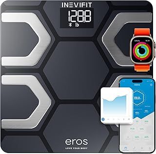 EROS Bluetooth Body Fat Scale Smart BMI Highly Accurate Digital Bathroom Body Composition Analyzer with Wireless Smartphone APP 180 Kgs 30 x 30 cm (Black)