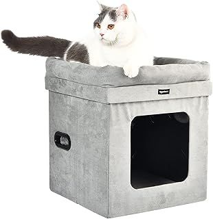 Amazon Basics Collapsible Cat House/Cat Bed for Indoor, Grey, 38 x 38 x 43 cm