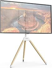 WORLDLIFT Tripod TV Stand with Easel Design Suitable Screen Sizes from 32 to 60 Inch Weight Capacity 35 kg VESA 400 x 400 Height Adjustable Rotatable White Wooden