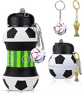 Silicone Collapsible Football Water Bottle - World Cup Trophy & Soccer Shape Keyring, BPA-Free 550ml / 19oz - Foldable Drink Sports Water Bottle - Perfect for School | Incredible Gift for Boys & Girls