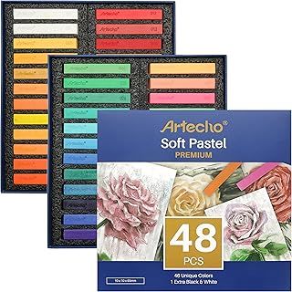 Soft Pastel Set of 48, Including 4 Fluorescent colors Premium Square Chalk for Drawing, Blending, Layering, Shading, Art Supplies for Kids, Beginners, Students, Experienced Artists