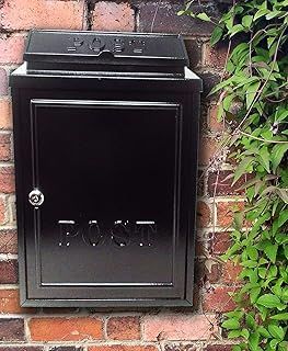 Vintage Decor by DWD® Weatherproof Post Box Plain Design Personalisable-Lockable Heavy Duty Secure Wall Mounted Letter Mail Post Box Post for Walls/Gates/Garages.Charming, (Black with Black Post Sign)