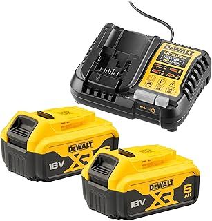 DeWalt - Pack of 2 XR 18V 5Ah Li-Ion Batteries + Charger - DCB1104P2-QW