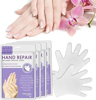 5 Pairs Hand Masks, Lavender Moisturising Gloves with Collagen, Serum and Vitamins, Softening, Nourishing, Exfoliating, Regenerating, Whitening Hand Care for Dry and Cracked Hands
