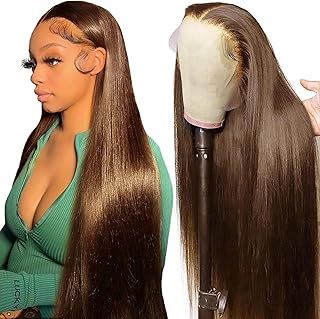 30Inch #4 Chocolate Brown Human Hair Wig,13x4 HD Lace Front Wigs Human Hair,Glueless Wigs For Black Women Human Hair,Straight Frontal Wig 180 Density Real Hair Wig Pre Plucked