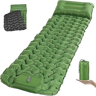 Camping Mat 9CM Thick Self Inflating Camping Mat with Built-in Foot Pump Pillow Ultralight Waterproof Camping Mattress Camping Bed Sleeping Mat for Travel Backpacking Trekking Hiking (Green)
