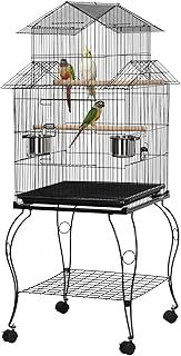Yaheetech 140cm Bird Cage Rolling Parrot Cage Budgie Cage with Triple Roof Top/Stand for Mid-Sized Parrots Cockatiel Parakeet Green Cheek Conure Caique Aviary Canary, Black