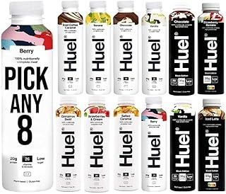 Huel PICK ANY 8 Ready To Drink Nutritionally Complete Meal from 8+ Flavours Inc.Chocolate, Banana, Vanilla, Berry, Salted Caramel, Iced Coffee Caramel, Strawberries & Cream, BLACK EDITION (Each 500ml)