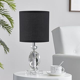 LeeZM Bedside Table Lamp for Living Room, Bedroom, Children Room Crystal Bedside Lamp Night Light Modern Bed Nightstand Lighting Reading Desk Lamps with Black Weave Shade for Kids, Study, Office