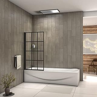 800x1400mm matt black frame black silk screen Pivot Shower Bath Screen
